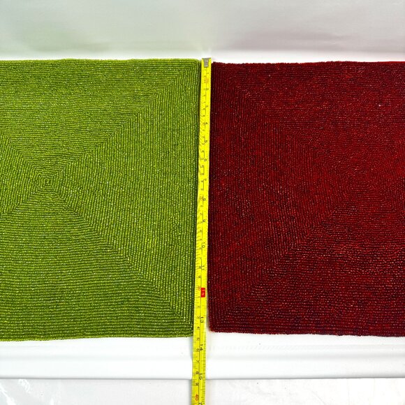 Christmas Glass Beaded Chargers 3 Red 3 Green Square 14x14" by RLK Leila's READ - Picture 2 of 13